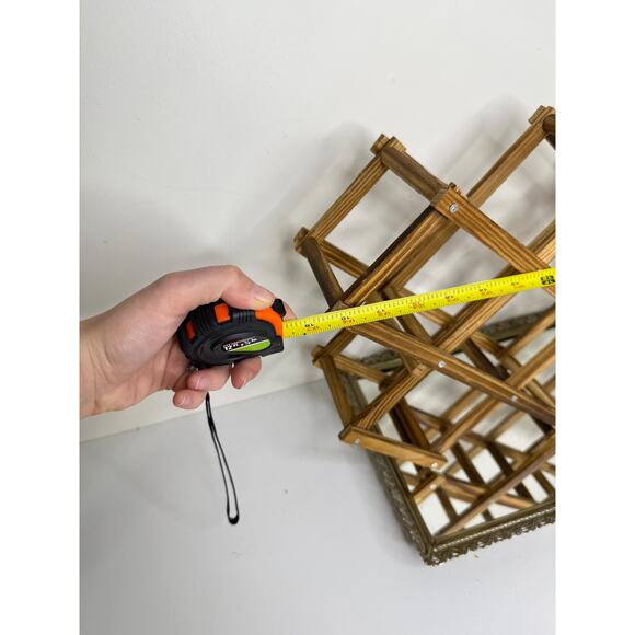 VINTAGE || Mid Century Accordion Style Folding Wooden Wine Rack 10 Bottle - Picture 5 of 9